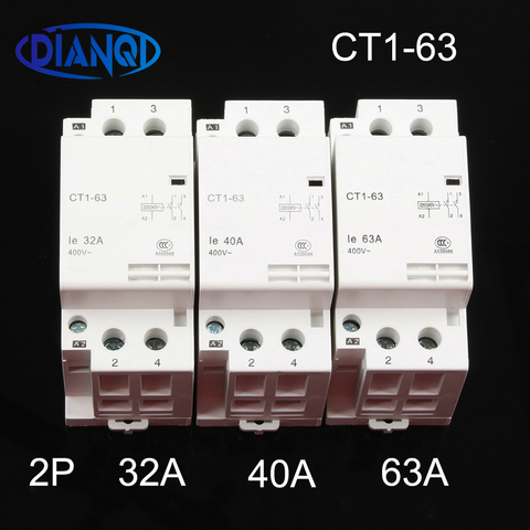 Contacteur modulaire domestique ac, 2P, 32a, 40a, 63a, CT1-63 V/220V, 50/60HZ, rail Din, 2no, module de contact auxiliaire, 230 ► Photo 1/6