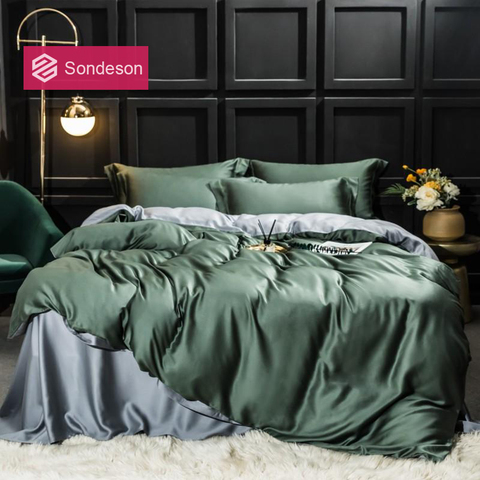 Sondeson-ensemble de literie de luxe 100% | Couverture de couette, en soie, 25 Momme, drap plat, pour lit, ensemble de 4 pièces, pour la maison ► Photo 1/6