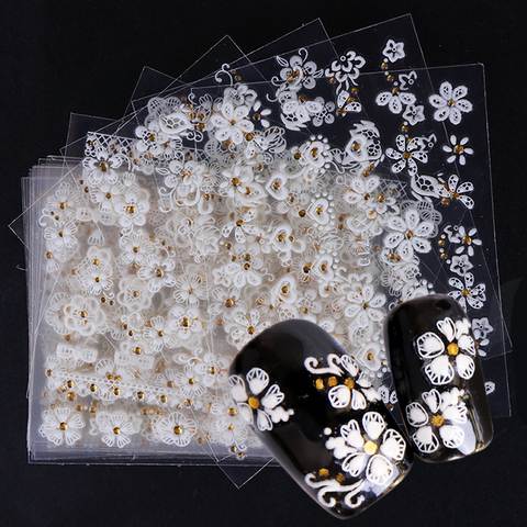 30 pcs 3D Blanc Relief Fleur Autocollant Nail Art Stickers Définit BRICOLAGE Manucure Charmes Adhésif Décorations Conseils Nail Outils TrXF699-722 ► Photo 1/6