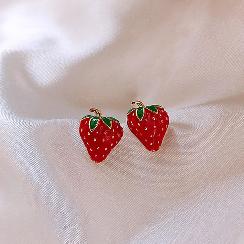 S925 Silver Needle Girl Sense Cute Small Strawberry Net Red Wild Earrings Student Birthday Gift Accessories Crystal Earrings ► Photo 1/6