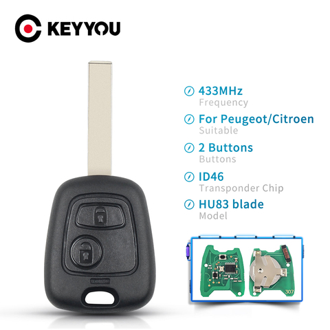 KEYYOU – clé télécommande à puce ID46, 433MHZ, pour voiture citroën C1 C2 C3 C4 Saxo Picasso Xsara et Peugeot 106 206 306 307 207 Partner ► Photo 1/6