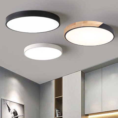 Plafonnier LED circulaire en bois, montage en Surface, disponible en noir et en blanc, luminaire décoratif de plafond, idéal pour un salon, une chambre à coucher ou un foyer ► Photo 1/6