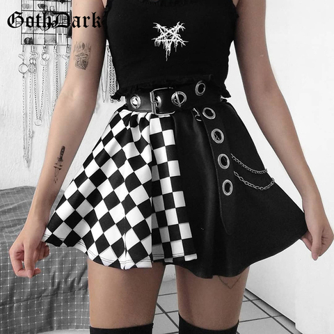 Goth Dark – Mini jupes plissées à carreaux pour femmes, vêtements gothiques Grunge, noirs, Punk, esthétique, Emo Alt, Harajuku, Sexy, Streetwear ► Photo 1/6