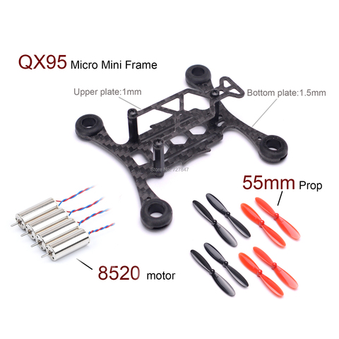 Micro mini cadre QX95 de 95mm, Kit de cadre en fibre de carbone RC quadrirotor + moteur 8520 sans noyau + hélice 55mm ► Photo 1/6