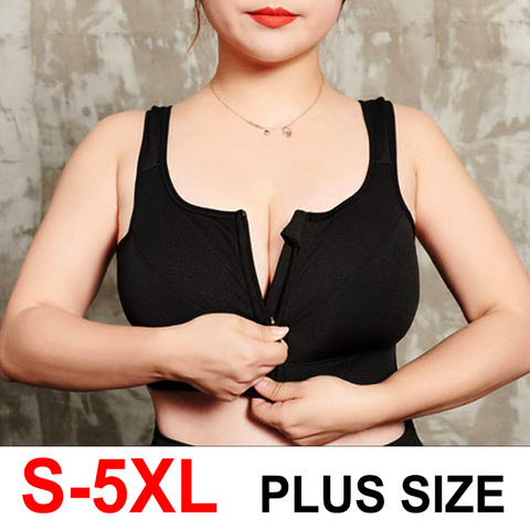 Soutien-gorge de Yoga pour femmes, Top de sport, résistant aux chocs, chemise de gymnastique, fermeture éclair avant, grande taille, vêtements de sport, tendance S-5XL ► Photo 1/6