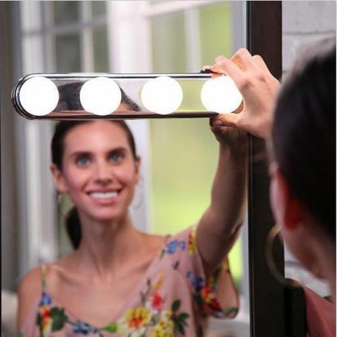 4 ampoule miroir de maquillage à Led lumière ventouse Installation coiffeuse vanité lumière salle de bain applique à piles ► Photo 1/5