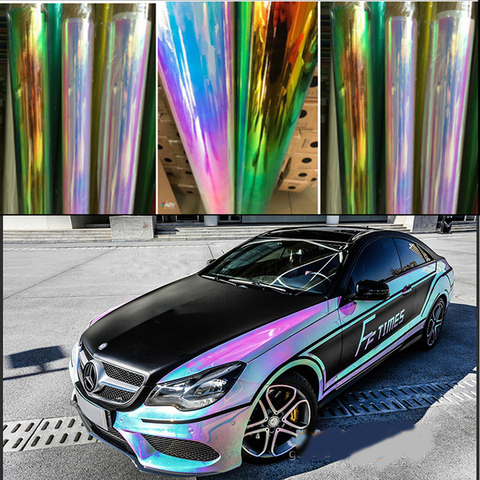 AuMoHall holographique arc-en-ciel Chrome voiture autocollant Laser placage voiture carrosserie Film bricolage voiture style ► Photo 1/6