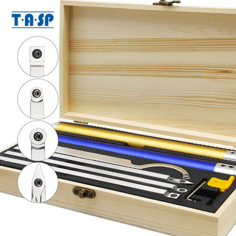 TASP bois tournage outils ensemble bois burin carbure Inserts Cutter barre en acier inoxydable poignée en aluminium boîte de rangement pour tour ► Photo 1/6