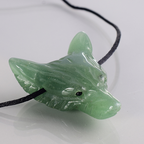 Mini tête de loup en Jade sculpté à la main, pendentif en pierre naturelle Aventurine, collier de guérison, Chakra, cadeau, bijoux Reiki ► Photo 1/6