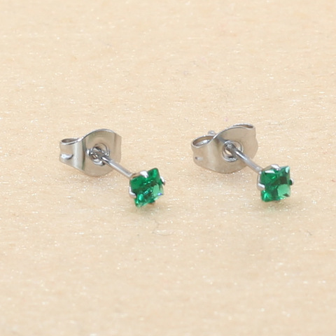 Boucles d'oreilles en zircon AAA, sans décoloration, sans allergie, en acier inoxydable 316L avec des couleurs carrées de 3mm, rouge, vert, bleu ► Photo 1/6