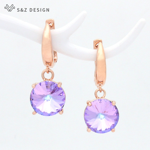 S & Z – boucles d'oreilles rondes en cristal pour femmes, DESIGN coloré, grand cristal, or Rose, blanc, or, bijoux de mariage, cadeau élégant à la mode, 585 ► Photo 1/6