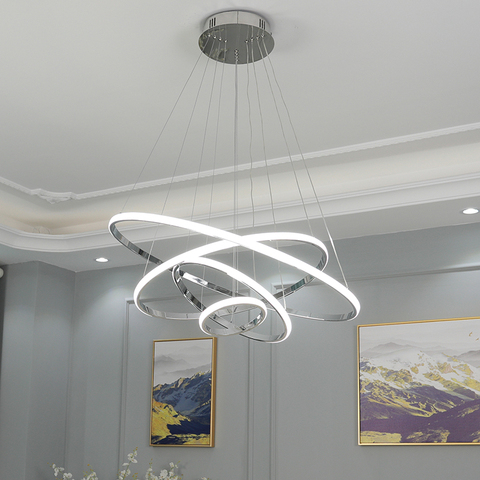 Plafonnier suspendu composé d'anneaux plaqués chromés, design nordique moderne, luminaire d'intérieur, idéal pour une salle à manger, un salon, 3/2, LED ► Photo 1/6