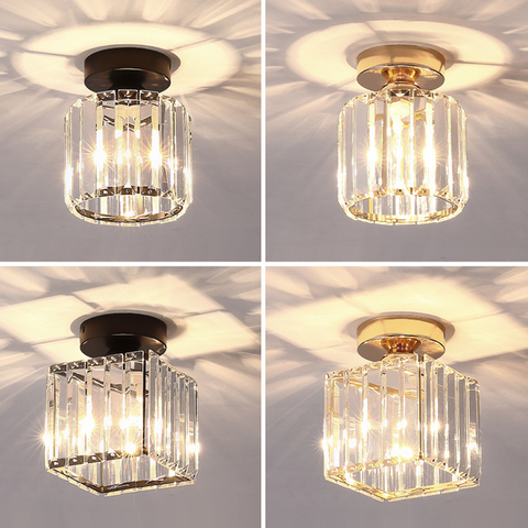 Led plafonniers cristal abat-jour noir or Plafonnier salon chambre moderne rond carré décoratif Plafonnier E27 ► Photo 1/6