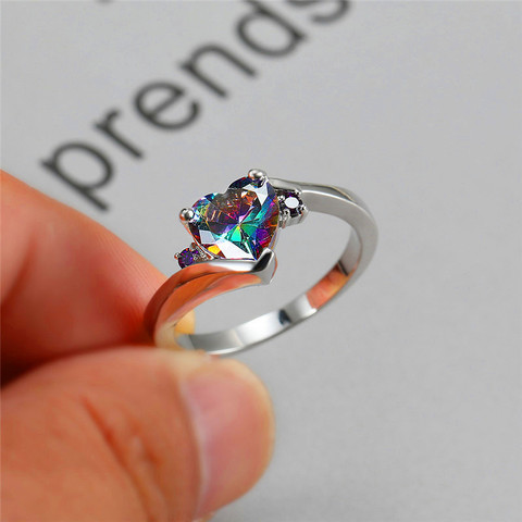 Bague mystique en Zircon pour femmes, bijou de mariage, arc-en-ciel multicolore, pierre CZ, fiançailles, bague de mariée ► Photo 1/6