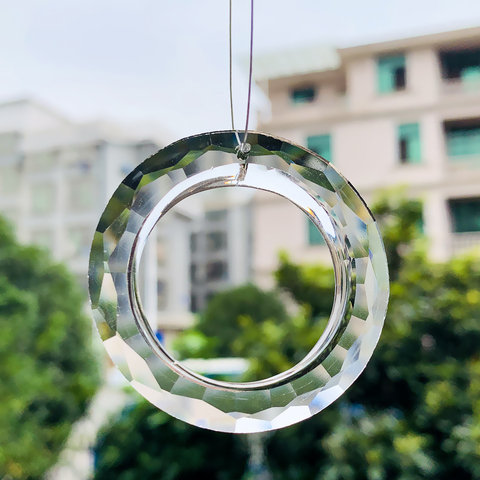 2 pendentifs de lustre en verre transparent, anneaux de 50MM, anneaux de cristaux, attrape-soleil, pièces de prismes, gouttes, anneau lumineux, accessoires ► Photo 1/6