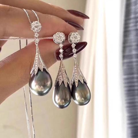 D119 – bijoux fins en argent Sterling S925, perles d'eau douce naturelles noires, ensembles de bijoux fins pour femmes ► Photo 1/6