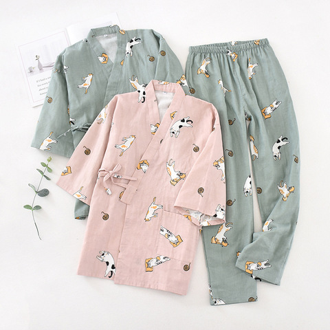 Kimono en gaze de coton pour Couples, ensemble pyjama pour femmes et chats frais japonais, pour sauna, peignoir de SPA pour hommes, 100% ► Photo 1/6