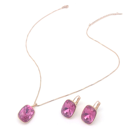 Ensembles de bijoux en cristal autrichien pour femmes, pour mariage, mode Rectangle de styliste, ensemble de collier avec boucles d'oreilles, cadeau pour filles ► Photo 1/4