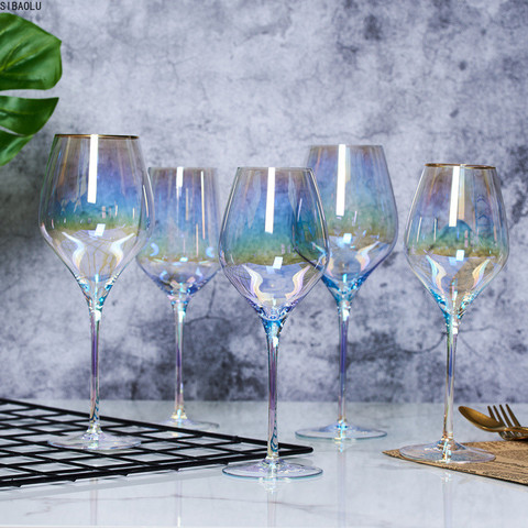 Arc-en-ciel gobelet couleur vin verres Ion plaqué lunettes fête cadeaux verre une variété de Styles coloré cristal Champagne lunettes ► Photo 1/6