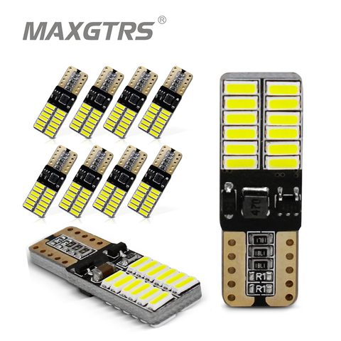 Plaque d'immatriculation de voiture, 10x 800LM-1000LM T10 W5W 24Led 4014 SMD, puce Canbus, dôme, carte tournant, lumière unique, blanc/bleu/bleu glacé/rouge ► Photo 1/6