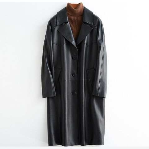 Lautaro – trench-coat noir surdimensionné en faux cuir pour femme, manches raglan, ample, printemps, 2022 ► Photo 1/6