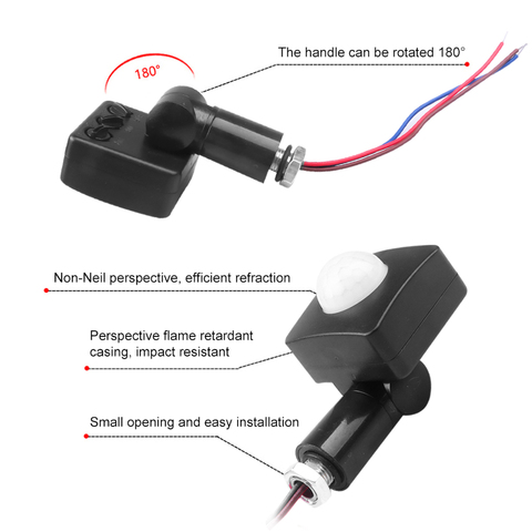 Capteur de mouvement PIR, étanche, extérieur, 85-265V IP65, interrupteur réglable, 10/12mm, projecteur ultra-mince ► Photo 1/6