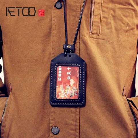 AETOO-lanière en cuir véritable porte-carte d'identité, pour badge personnalisé, de marque, transparent, haut de gamme ► Photo 1/6
