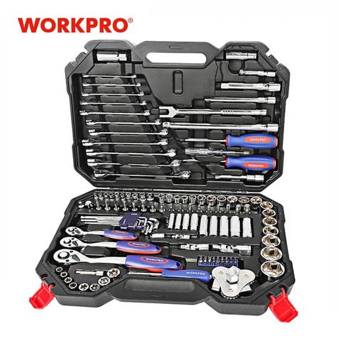 WORKPRO 123PC kit d'outils de réparation de voiture Kits d'outils de mécanicien tournevis clé à cliquet clés douilles ► Photo 1/6
