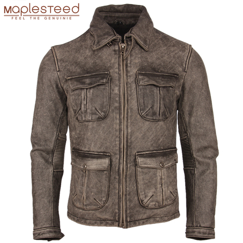Blouson d'hiver en cuir homme, Vintage, épais, 100% naturel, Slim, pour motard, vêtements d'hiver M217 ► Photo 1/6
