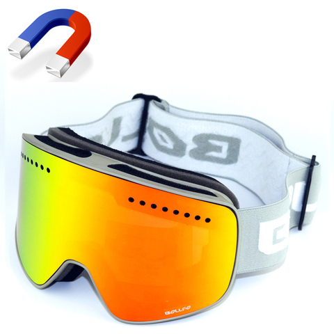 BOLLFO magnétique lunettes de Ski Double lentille alpinisme lunettes UV400 Anti-buée Ski lunettes hommes femmes motoneige lunettes BF652 ► Photo 1/6