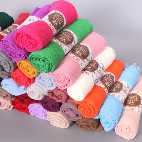 Châle Long en Viscose de coton pour femmes, 10 pièces/lot, écharpe froissée, Hijab, tête musulmane, vente en gros ► Photo 1/6