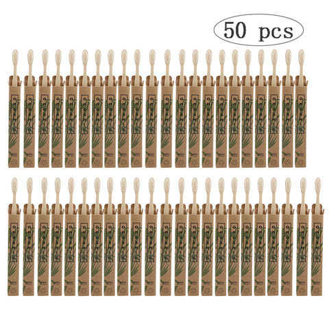 50pcs brosse à dents en bambou naturel brosses à dents en bois poils souples ► Photo 1/6