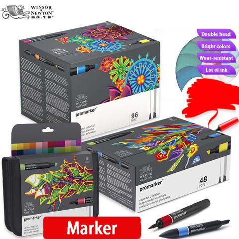 WINSOR & NEWTON Promarker 6/12/24/48/96 jeu de couleurs Double/Double pointe marqueurs à base d'alcool Design Pro marqueur pour artistes ► Photo 1/6