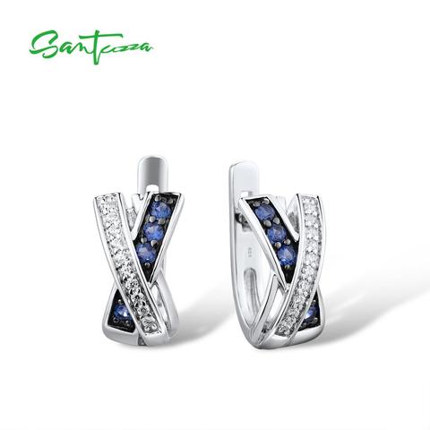 Boucles d'oreilles en argent SANTUZZA pour femmes 925 boucles d'oreilles en argent Sterling 925 avec des pierres zircon cubique brincos bijoux de mode ► Photo 1/6