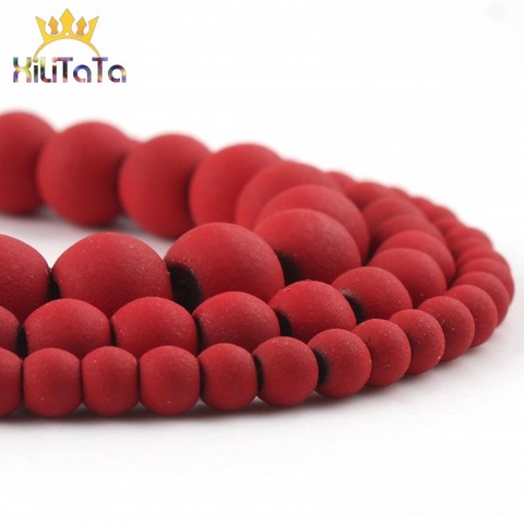 Perles en pierre naturelle mate, en hématite de caoutchouc rouge, rondes, amples, pour la fabrication de bijoux, accessoires de Bracelet, bricolage, 15 ''4 6 8mm ► Photo 1/6