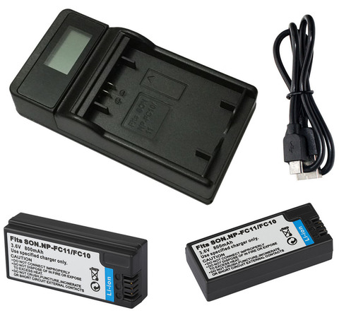 Batterie (paquet de 2) et chargeur pour Sony NP-FC10, NPFC10, NP-FC11, NPFC11 InfoLithium série C ► Photo 1/6