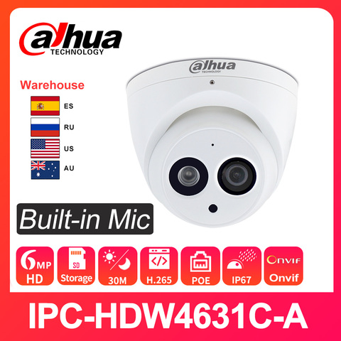 Dahua 6MP HD caméra IP IPC-HDW4631C-A WebCam Surveillance Vision nocturne IR 30M H.265 PoE intégré micro remplacer le IPC-HDW4433C-A ► Photo 1/6