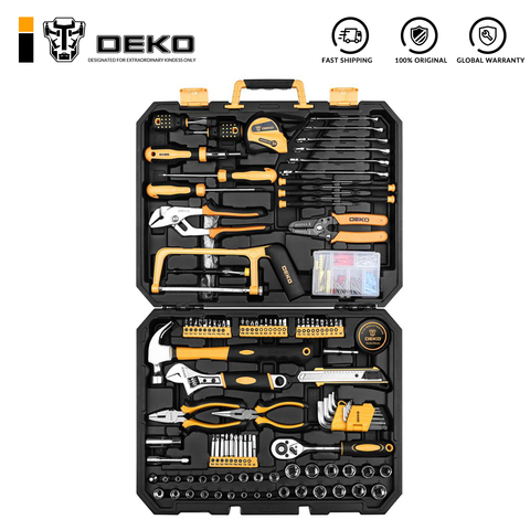 DEKO DKMT198 clé à douille ensemble d'outils réparation automatique outil mixte combinaison paquet trousse à outils à main avec boîte à outils en plastique mallette de rangement ► Photo 1/4