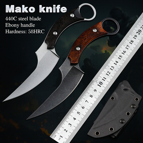 CSGO – couteau à griffes tactique karambit 440C à lame fixe, outil EDC, pour camping en plein air, chasse, survie, manche à sculpture sur bois ► Photo 1/6