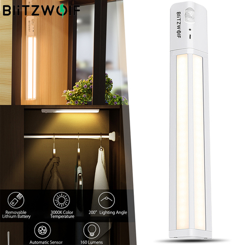 BlitzWolf BW-LT8 capteur de mouvement LED lampe de lumière LED placard cuisine lumière sous les lumières de l'armoire lampe intelligente 3000K1000mAh batterie rechargeable éclairage domestique armoire chambre veilleuse ► Photo 1/6