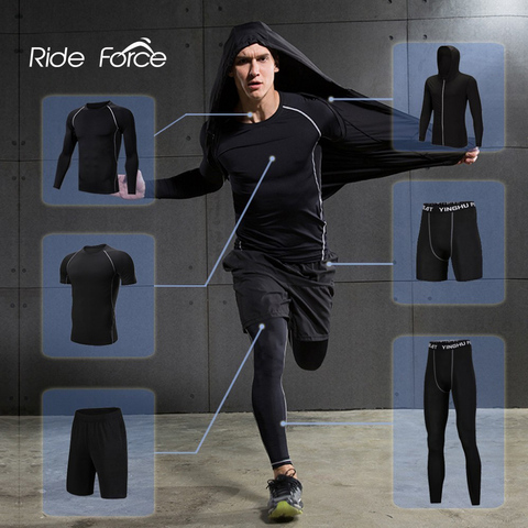 Combinaison de Sport à Compression pour homme, 6, pièces/ensemble, vêtements de gymnastique, Fitness, course, Jogging, collant d'entraînement ► Photo 1/6