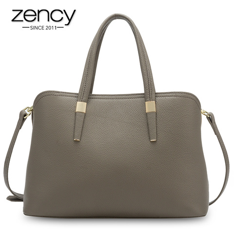 Zency femmes décontracté fourre-tout sac à main 100% en cuir véritable mode gris dame épaule sac à bandoulière de haute qualité sacs de bureau noir ► Photo 1/6