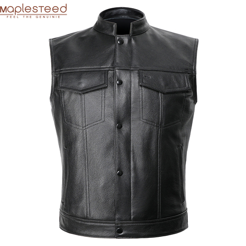 Veste de motard classique en cuir véritable pour homme, veste sans manches, 100% vrai cuir de vache/mouton, taille asiatique S-6XL M232 ► Photo 1/6