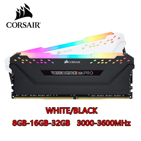 CORSAIR – RAM VENGEANCE RGB PRO DDR4 DIMM pour ordinateur de bureau, 8/16/32 go, 3000/3200/3600MHz, noir et blanc ► Photo 1/6