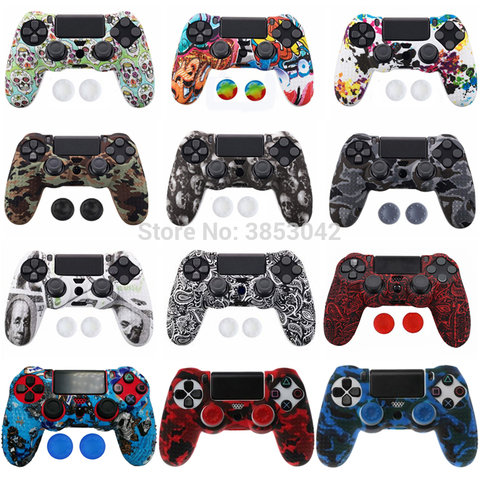 Housse Silicone antidérapante coque peau pour Sony Play Station Dualshock 4 PS4 Pro contrôleur mince + 2 poignées de pouce ► Photo 1/6