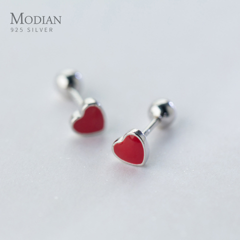 Modian – petites boucles d'oreilles en forme de cœurs romantiques pour femmes, en émail, argent Sterling 925, bijoux fins, épingles d'oreilles anti-allergiques, cadeaux ► Photo 1/4