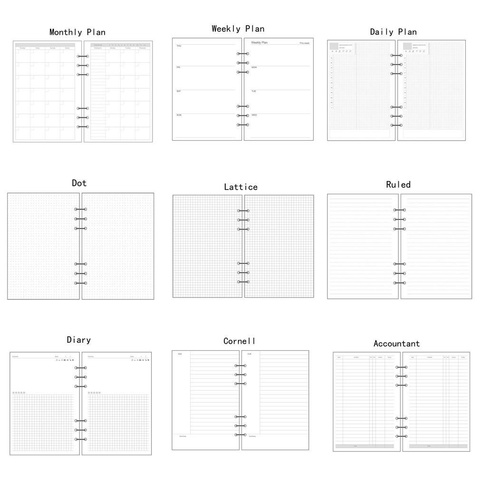 Recharge de feuilles amples A5/A6/A7, reliure en spirale, planificateur d'insérer des calendriers, 45 feuilles de papier, 6 trous, grille de points ► Photo 1/6