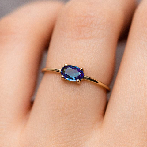 ZHOUYANG anneaux de mariée de mariage pour les femmes Simple multicolore ovale Zircon lumière or couleur cadeau en gros bijoux de mariage cadeau R865 ► Photo 1/6