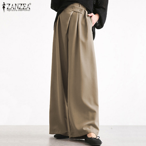 ZANZEA mode femmes Pantalon à jambes larges décontracté taille haute solide pantalons longs automne OL travail Pantalon ample Palazzo grande taille Pantalon ► Photo 1/6