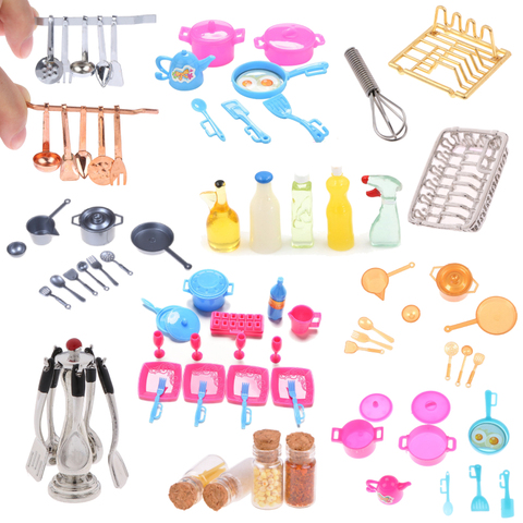 Nourriture jouets accessoires Mini vaisselle 1:12 maison de poupée Miniature figure fourchette pot cuisine ensemble poupées semblant jouer jouets ► Photo 1/6